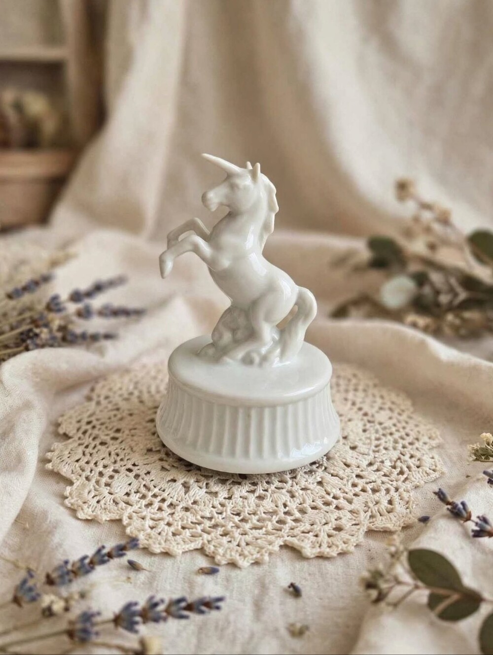 Vintage Otagiri Japan Porcelain Unicorn Music Box - "As Time Goes By"